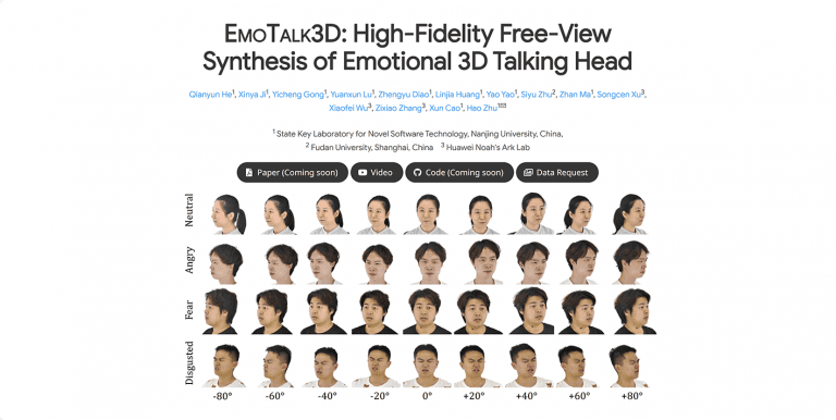 EmoTalk3D——3D高清面部表情复刻，音频说话+头部控制+自由视角